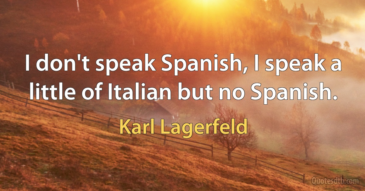 I don't speak Spanish, I speak a little of Italian but no Spanish. (Karl Lagerfeld)