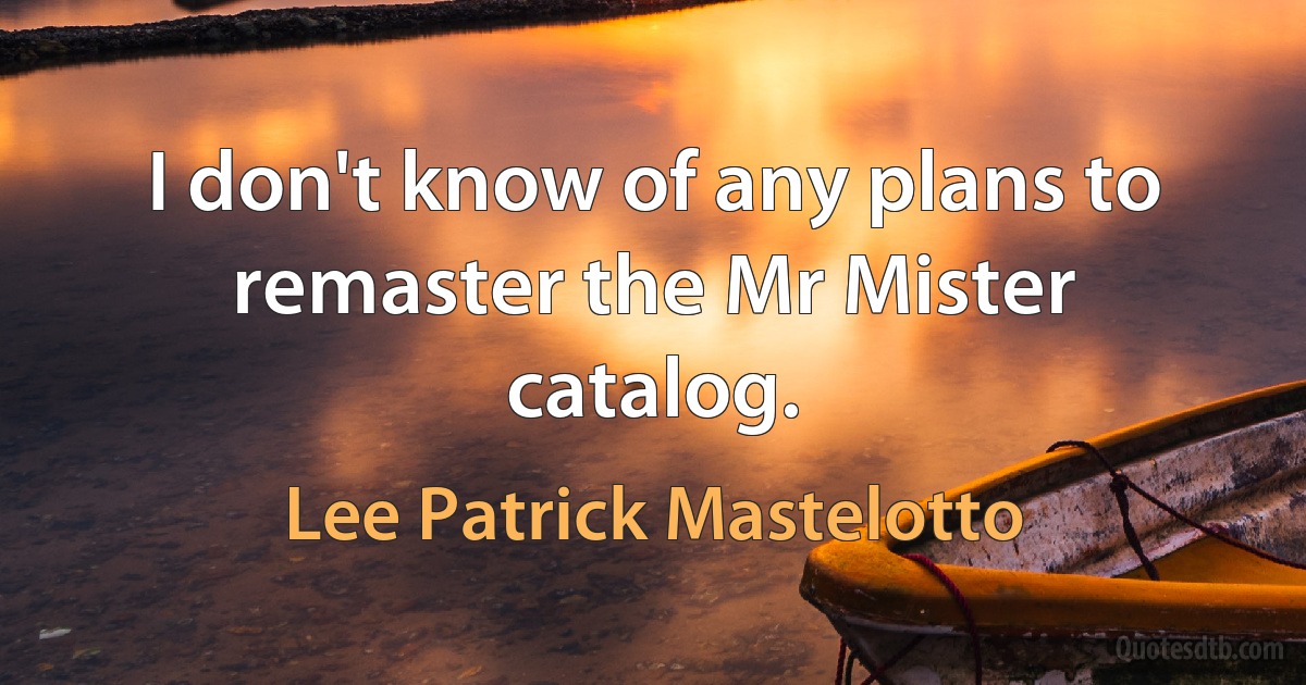 I don't know of any plans to remaster the Mr Mister catalog. (Lee Patrick Mastelotto)