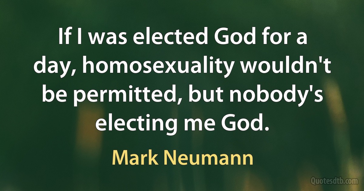 If I was elected God for a day, homosexuality wouldn't be permitted, but nobody's electing me God. (Mark Neumann)