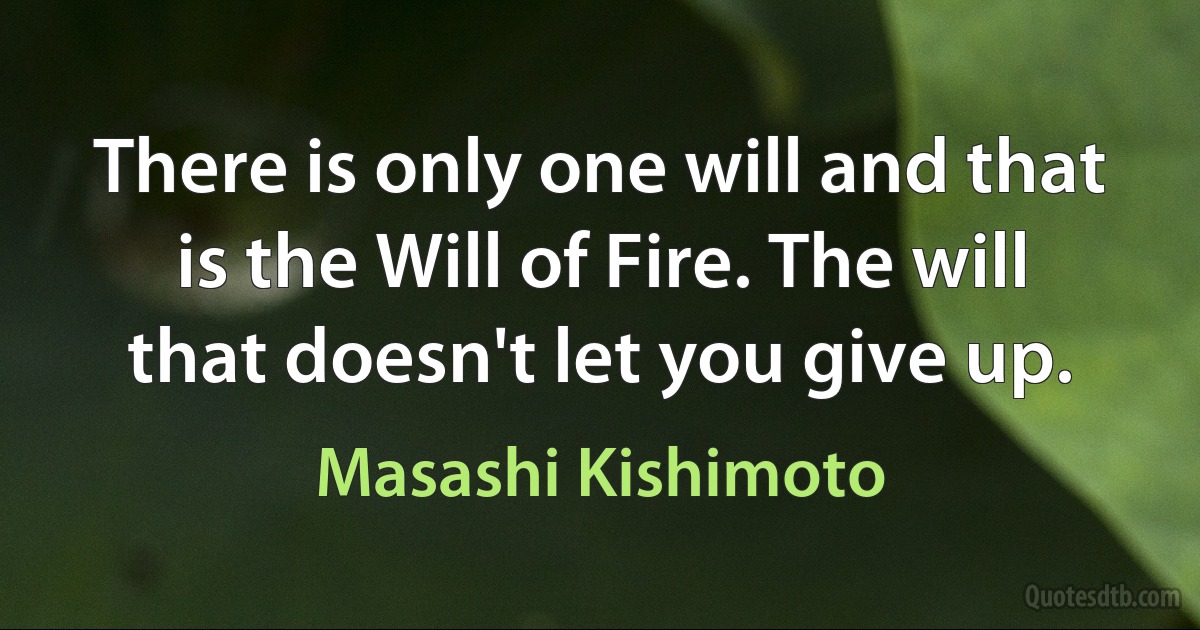 There is only one will and that is the Will of Fire. The will that doesn't let you give up. (Masashi Kishimoto)