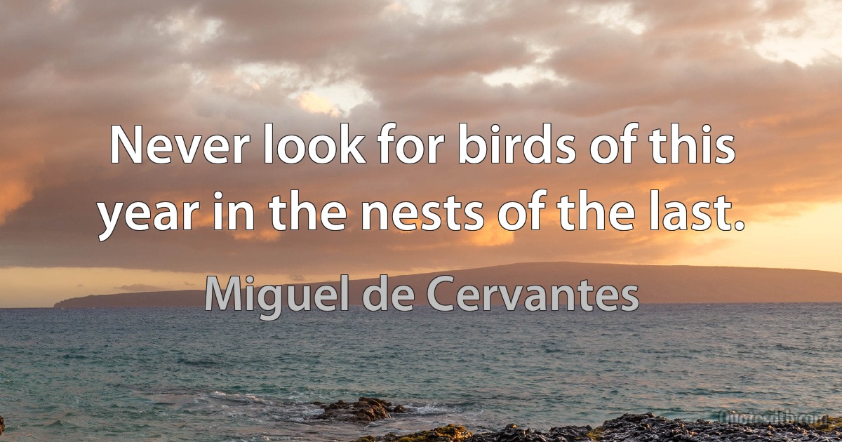 Never look for birds of this year in the nests of the last. (Miguel de Cervantes)