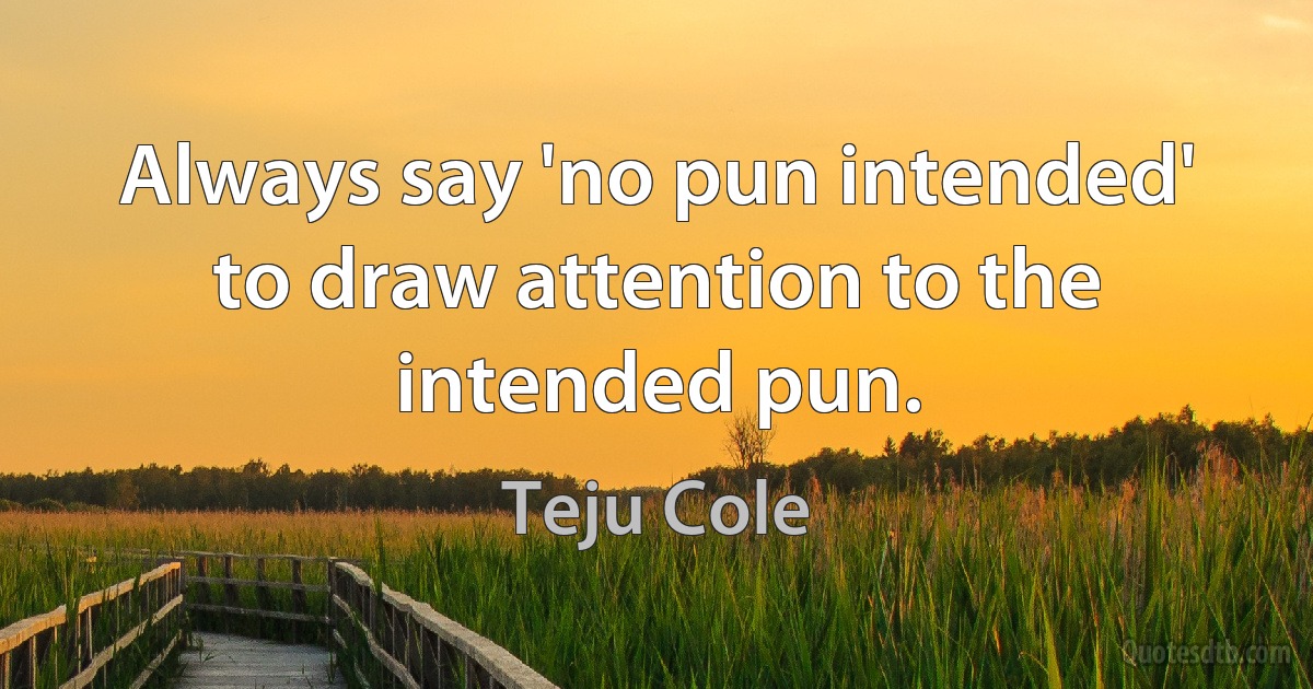 Always say 'no pun intended' to draw attention to the intended pun. (Teju Cole)