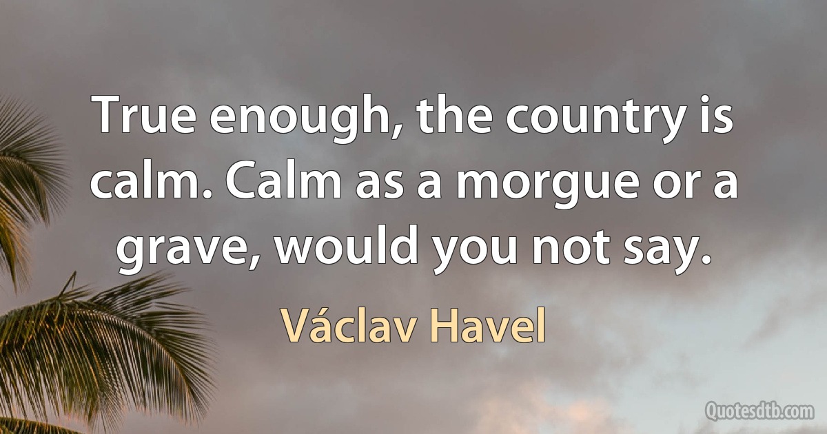 True enough, the country is calm. Calm as a morgue or a grave, would you not say. (Václav Havel)