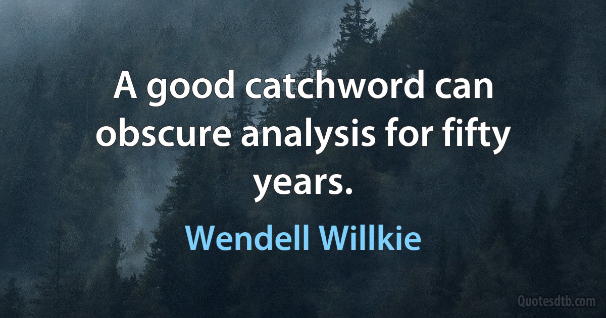 A good catchword can obscure analysis for fifty years. (Wendell Willkie)