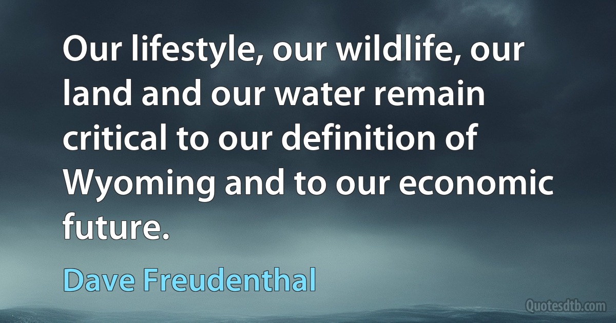 Our lifestyle, our wildlife, our land and our water remain critical to our definition of Wyoming and to our economic future. (Dave Freudenthal)