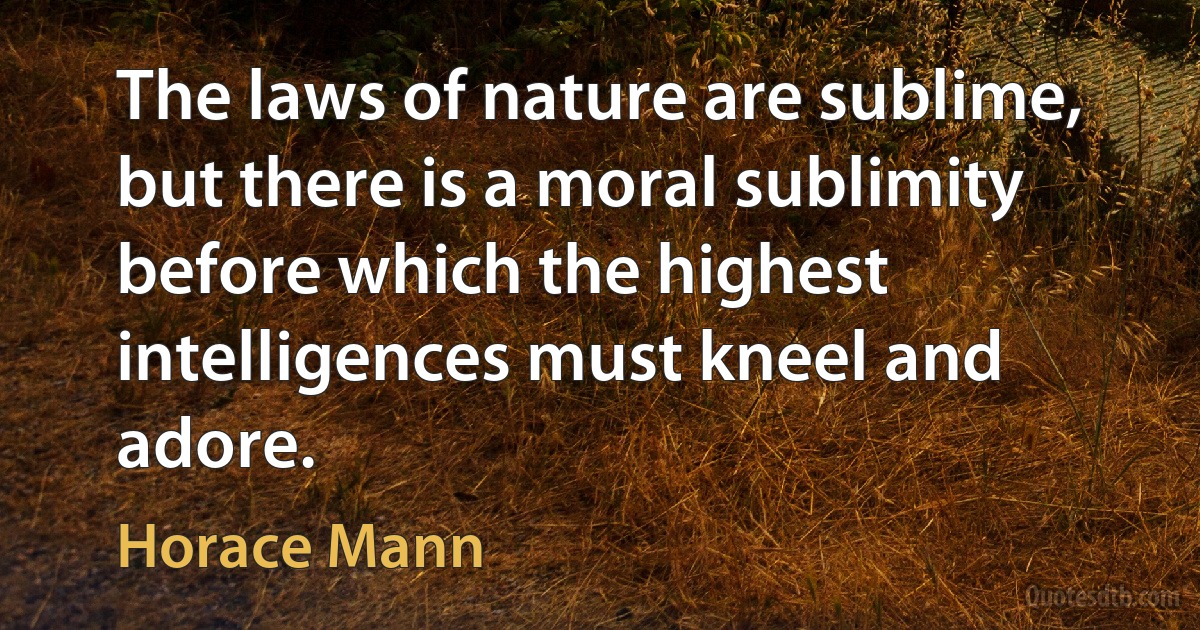 The laws of nature are sublime, but there is a moral sublimity before which the highest intelligences must kneel and adore. (Horace Mann)