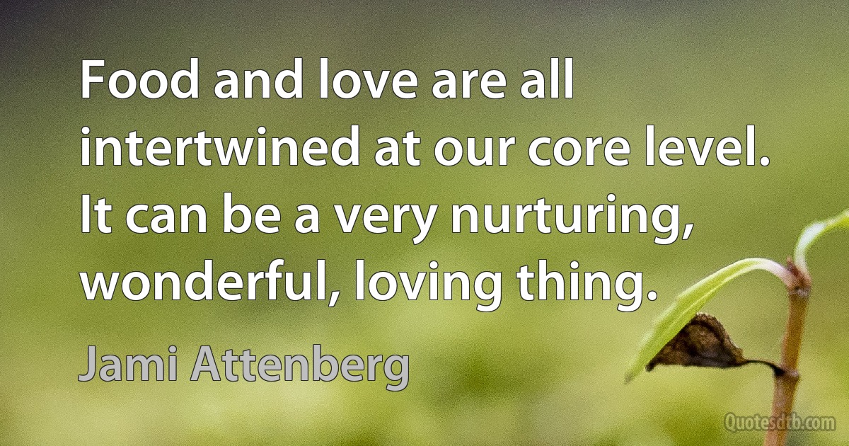 Food and love are all intertwined at our core level. It can be a very nurturing, wonderful, loving thing. (Jami Attenberg)