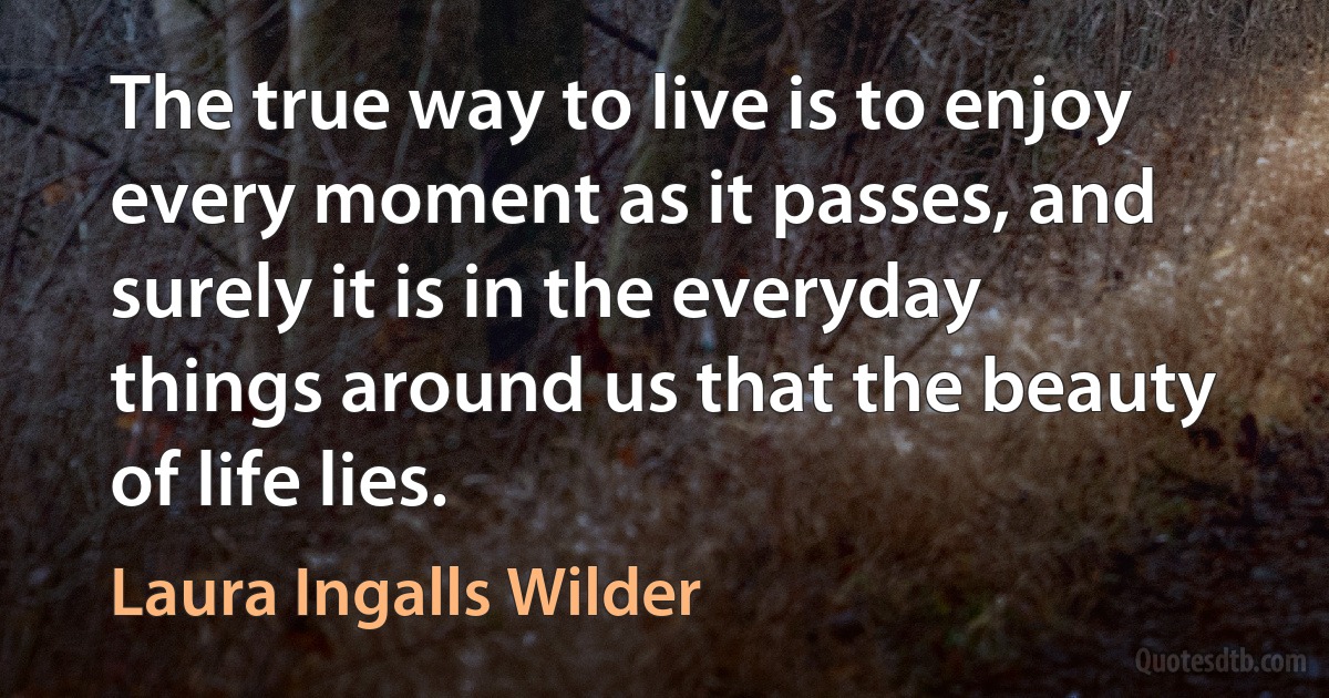 The true way to live is to enjoy every moment as it passes, and surely it is in the everyday things around us that the beauty of life lies. (Laura Ingalls Wilder)