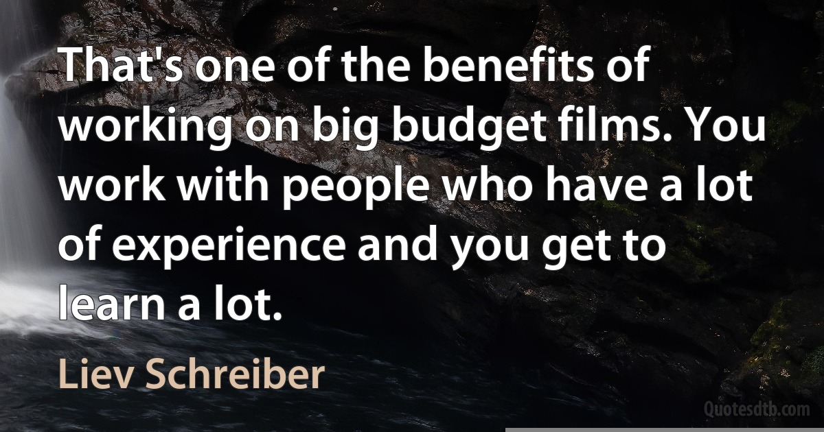 That's one of the benefits of working on big budget films. You work with people who have a lot of experience and you get to learn a lot. (Liev Schreiber)