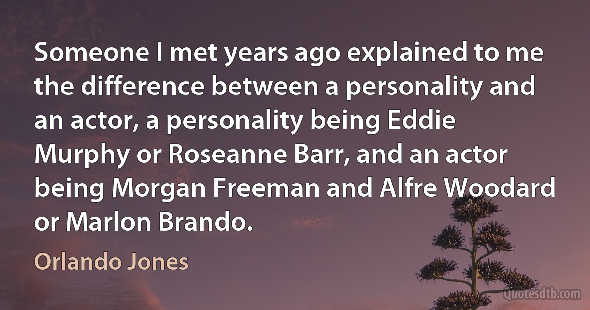 Someone I met years ago explained to me the difference between a personality and an actor, a personality being Eddie Murphy or Roseanne Barr, and an actor being Morgan Freeman and Alfre Woodard or Marlon Brando. (Orlando Jones)