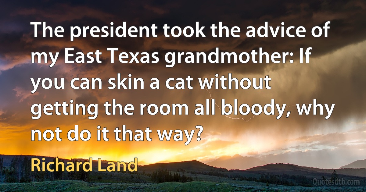 The president took the advice of my East Texas grandmother: If you can skin a cat without getting the room all bloody, why not do it that way? (Richard Land)