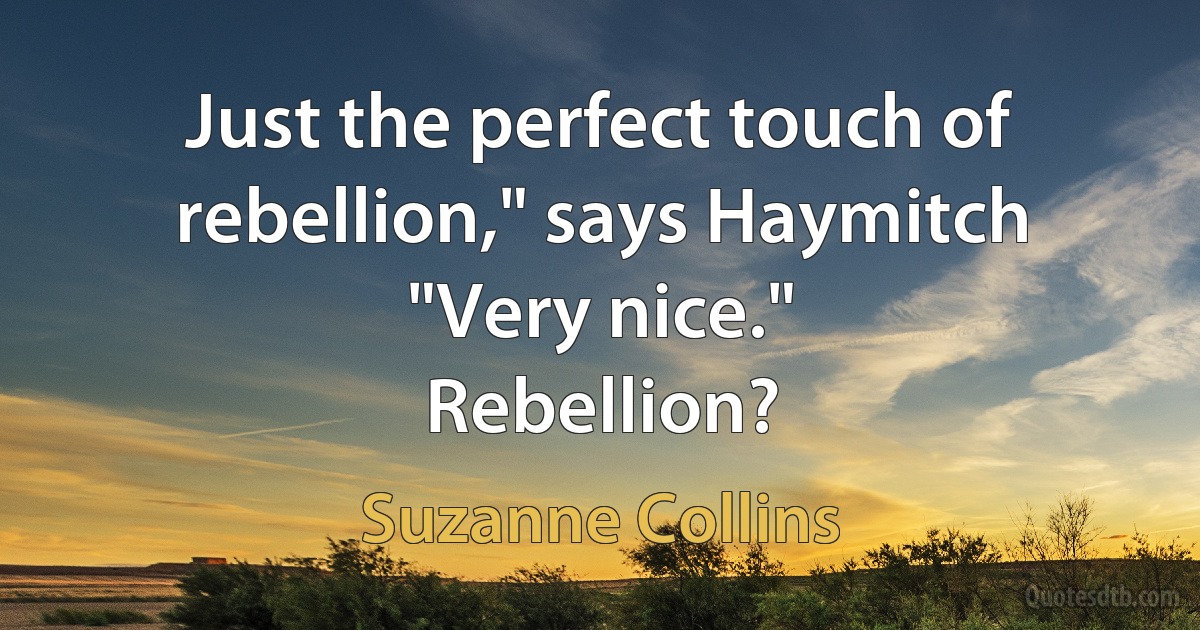 Just the perfect touch of rebellion," says Haymitch "Very nice."
Rebellion? (Suzanne Collins)