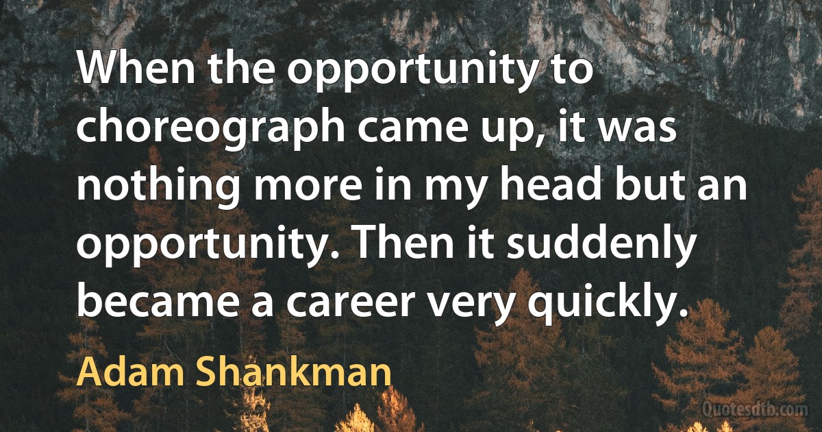 When the opportunity to choreograph came up, it was nothing more in my head but an opportunity. Then it suddenly became a career very quickly. (Adam Shankman)