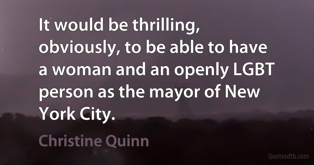 It would be thrilling, obviously, to be able to have a woman and an openly LGBT person as the mayor of New York City. (Christine Quinn)