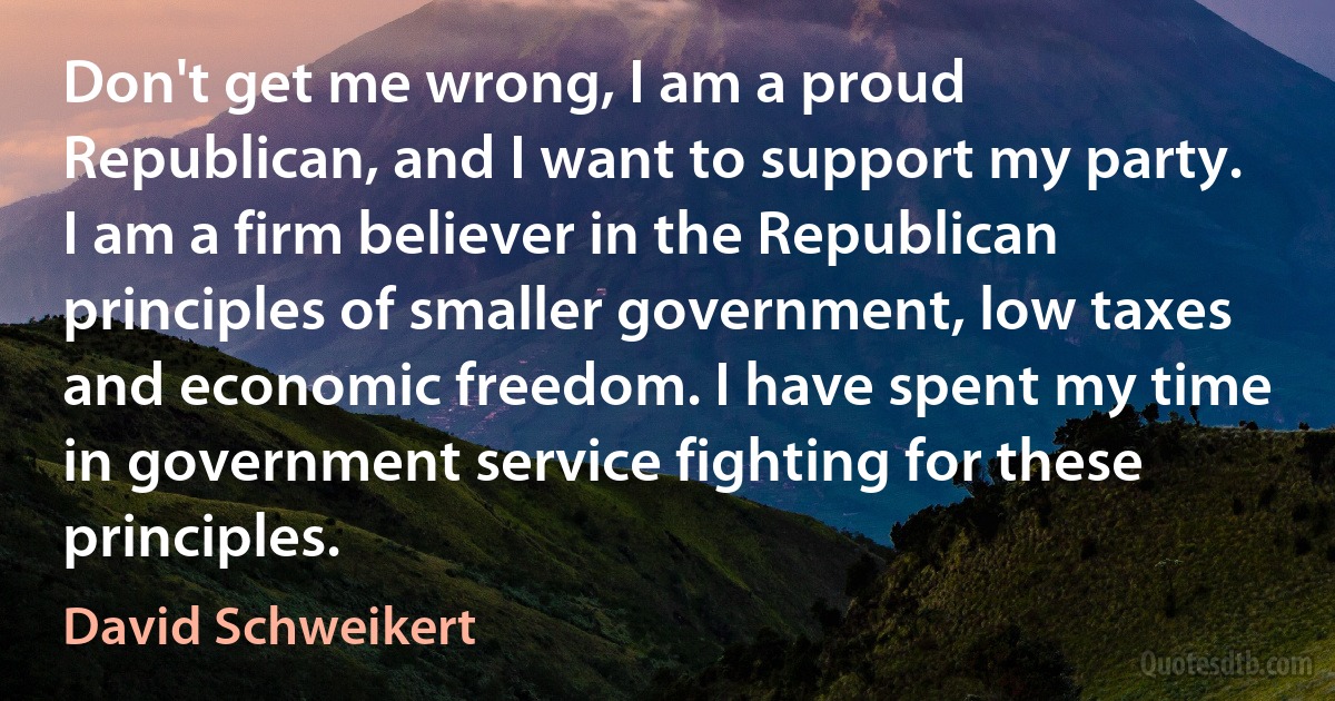 Don't get me wrong, I am a proud Republican, and I want to support my party. I am a firm believer in the Republican principles of smaller government, low taxes and economic freedom. I have spent my time in government service fighting for these principles. (David Schweikert)