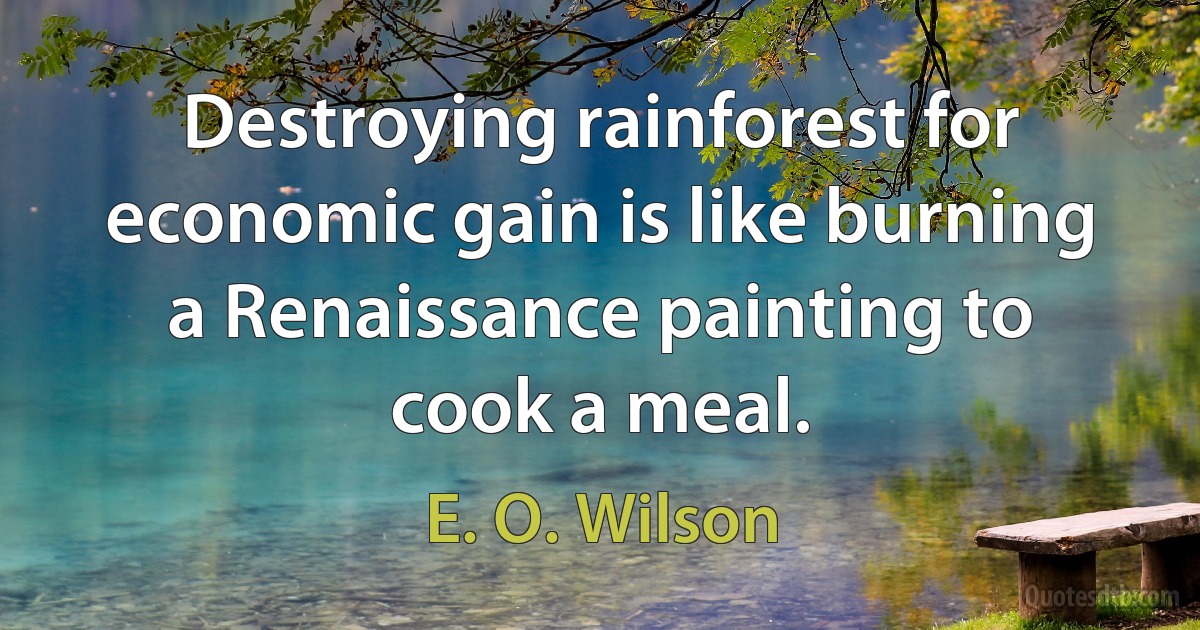 Destroying rainforest for economic gain is like burning a Renaissance painting to cook a meal. (E. O. Wilson)