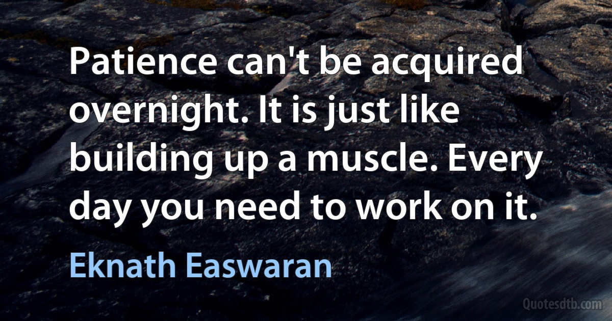 Patience can't be acquired overnight. It is just like building up a muscle. Every day you need to work on it. (Eknath Easwaran)