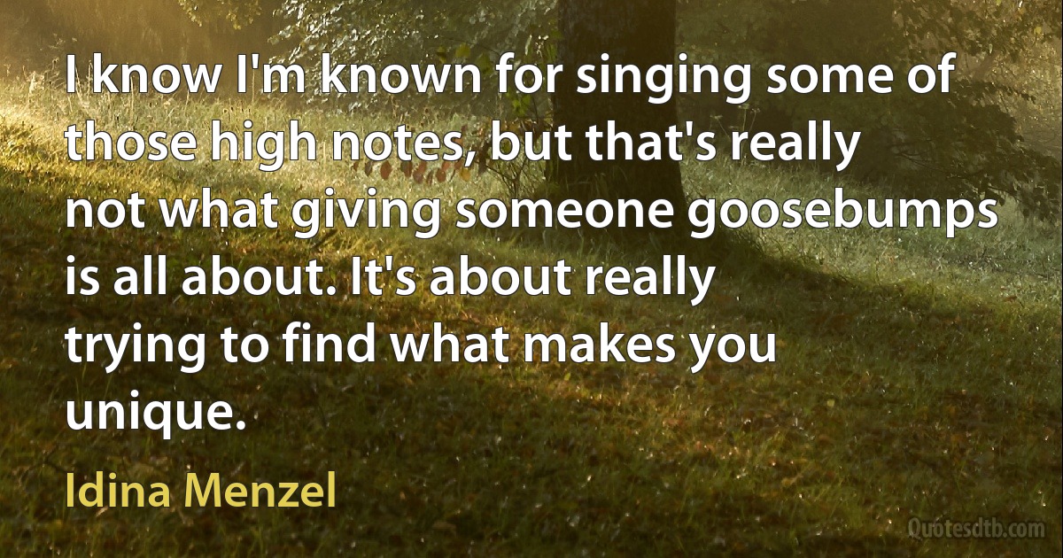 I know I'm known for singing some of those high notes, but that's really not what giving someone goosebumps is all about. It's about really trying to find what makes you unique. (Idina Menzel)