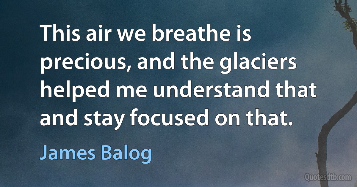 This air we breathe is precious, and the glaciers helped me understand that and stay focused on that. (James Balog)