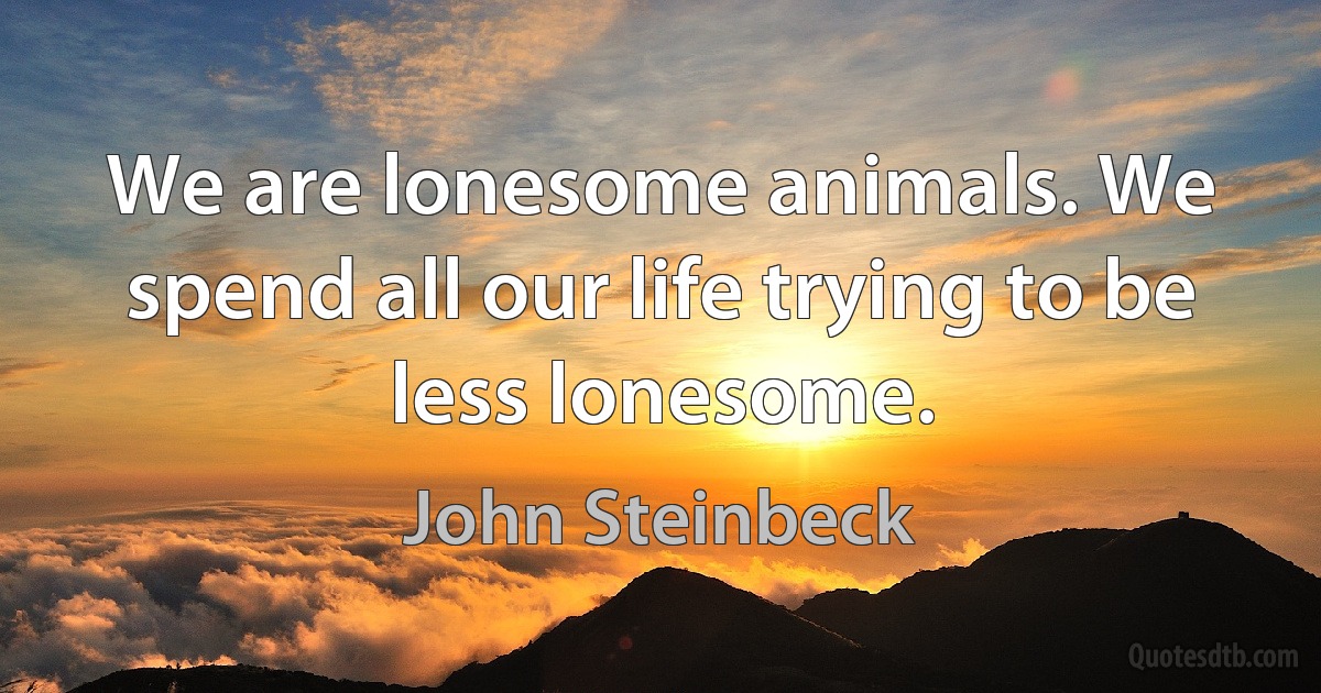 We are lonesome animals. We spend all our life trying to be less lonesome. (John Steinbeck)