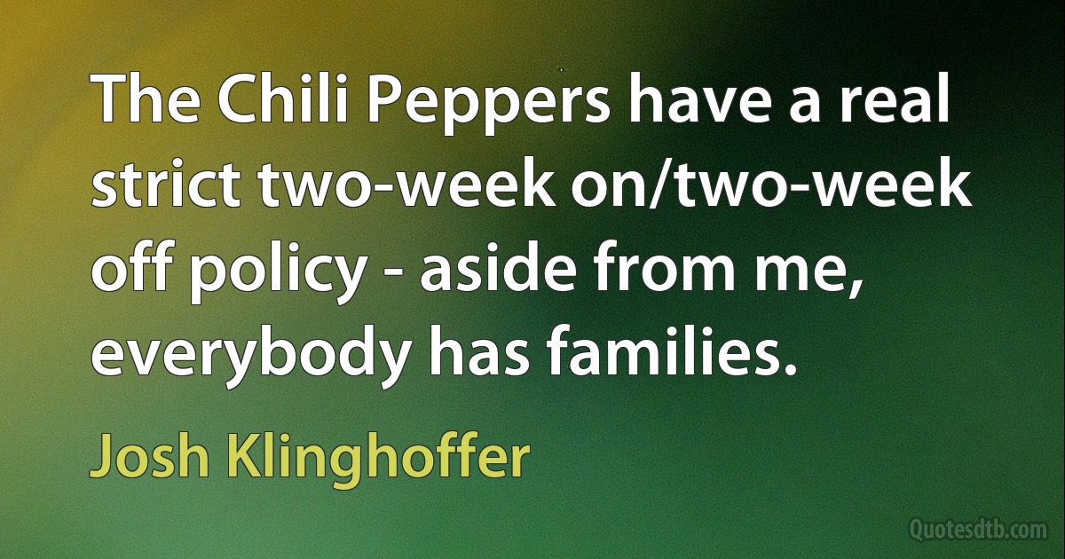 The Chili Peppers have a real strict two-week on/two-week off policy - aside from me, everybody has families. (Josh Klinghoffer)