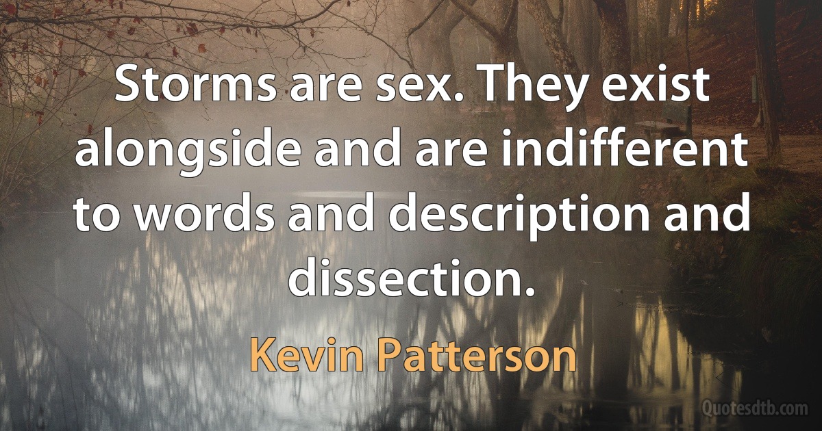 Storms are sex. They exist alongside and are indifferent to words and description and dissection. (Kevin Patterson)