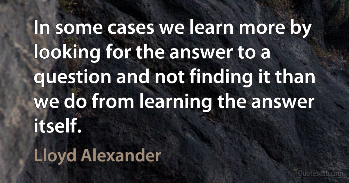 In some cases we learn more by looking for the answer to a question and not finding it than we do from learning the answer itself. (Lloyd Alexander)