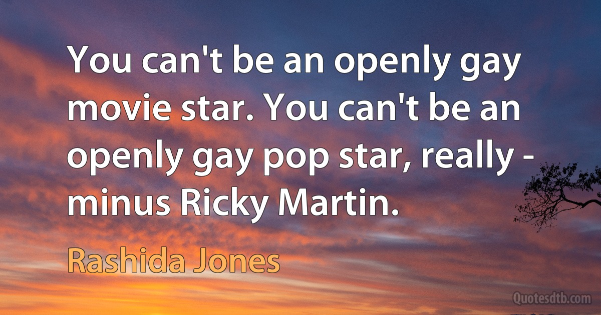 You can't be an openly gay movie star. You can't be an openly gay pop star, really - minus Ricky Martin. (Rashida Jones)