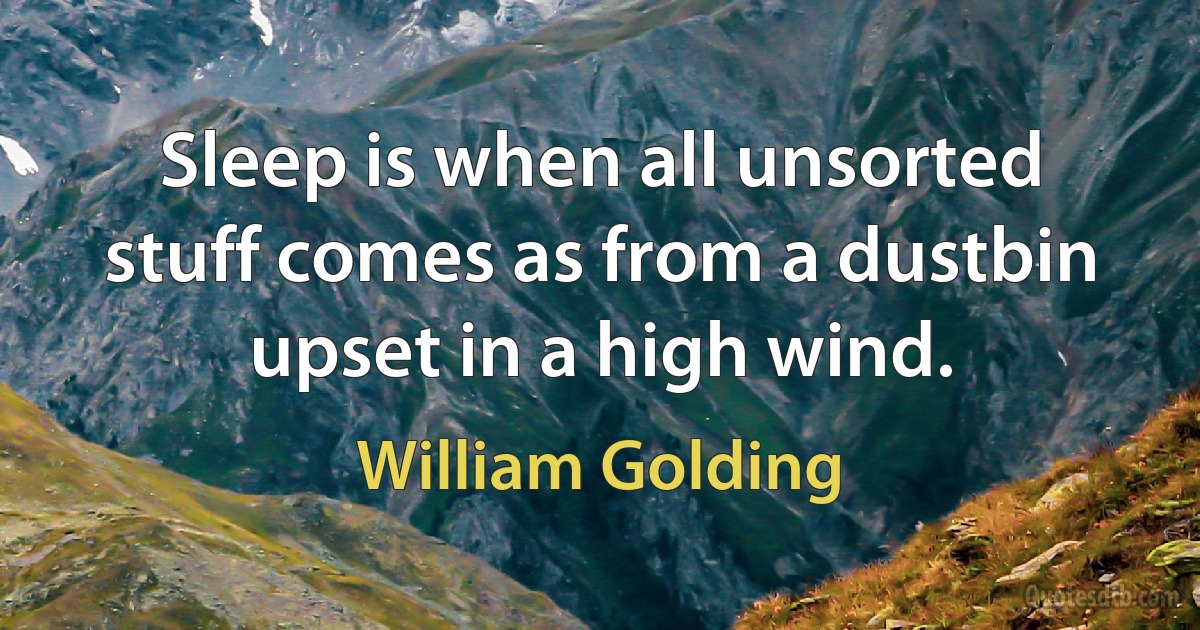 Sleep is when all unsorted stuff comes as from a dustbin upset in a high wind. (William Golding)