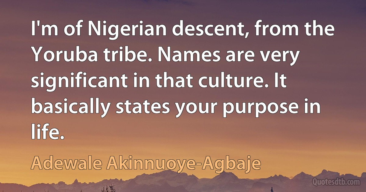 I'm of Nigerian descent, from the Yoruba tribe. Names are very significant in that culture. It basically states your purpose in life. (Adewale Akinnuoye-Agbaje)