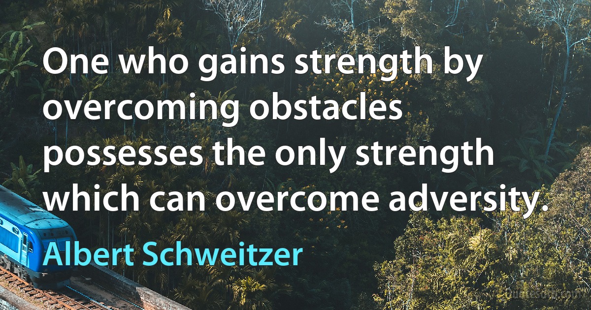 One who gains strength by overcoming obstacles possesses the only strength which can overcome adversity. (Albert Schweitzer)