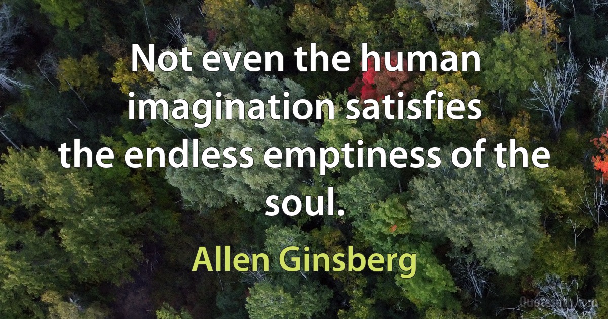 Not even the human
imagination satisfies
the endless emptiness of the soul. (Allen Ginsberg)