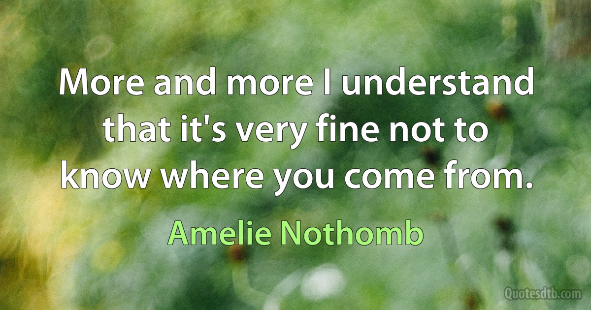 More and more I understand that it's very fine not to know where you come from. (Amelie Nothomb)