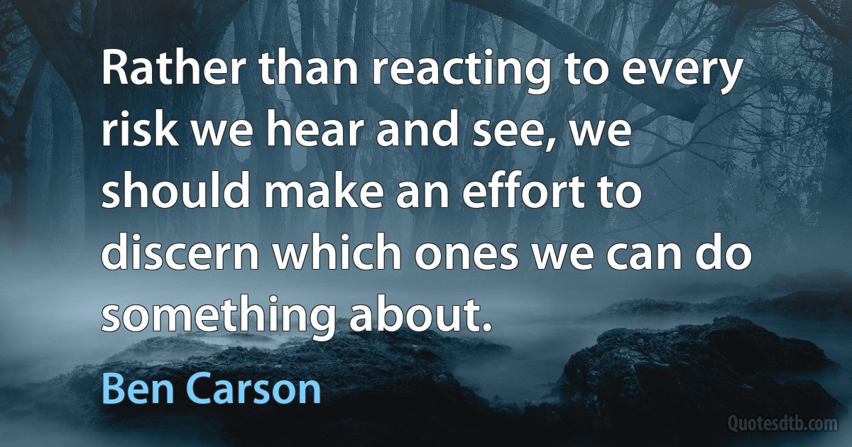 Rather than reacting to every risk we hear and see, we should make an effort to discern which ones we can do something about. (Ben Carson)