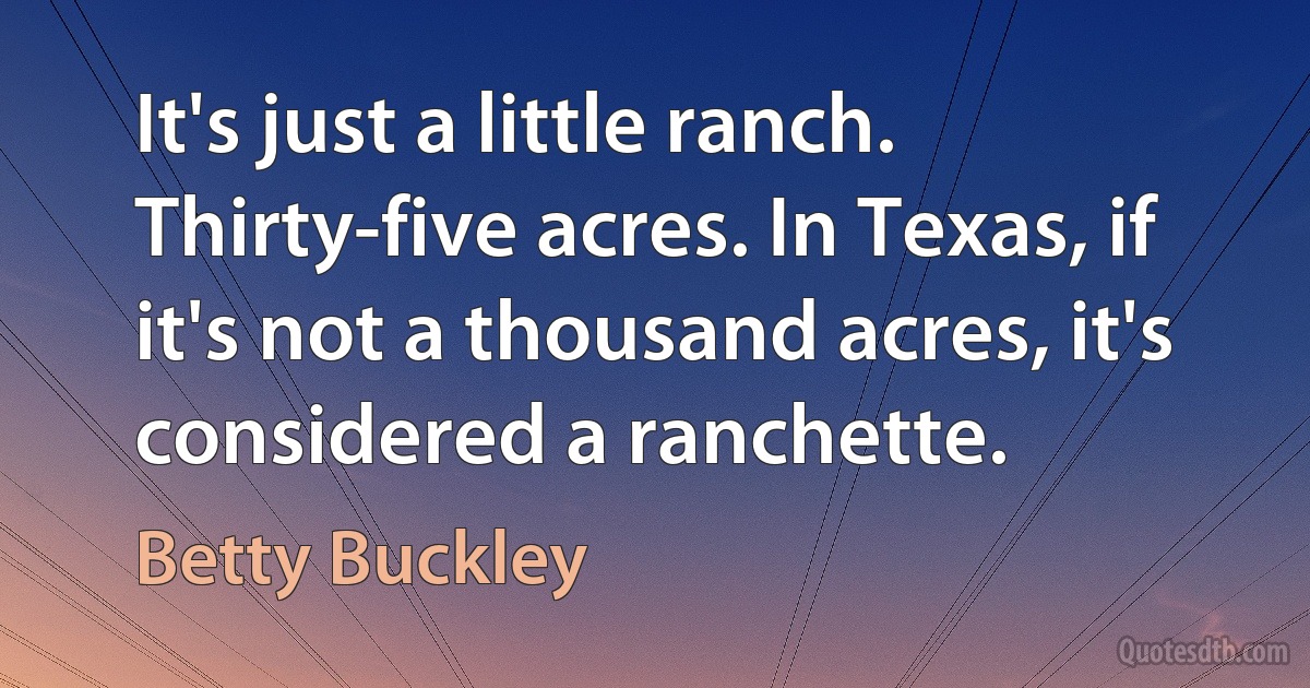 It's just a little ranch. Thirty-five acres. In Texas, if it's not a thousand acres, it's considered a ranchette. (Betty Buckley)