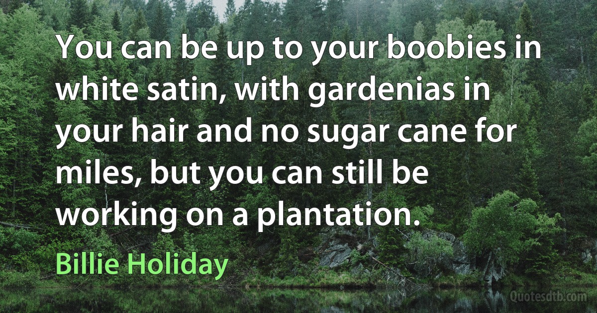 You can be up to your boobies in white satin, with gardenias in your hair and no sugar cane for miles, but you can still be working on a plantation. (Billie Holiday)