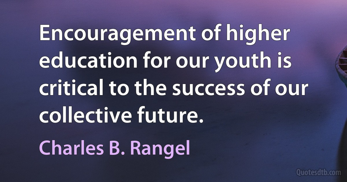 Encouragement of higher education for our youth is critical to the success of our collective future. (Charles B. Rangel)