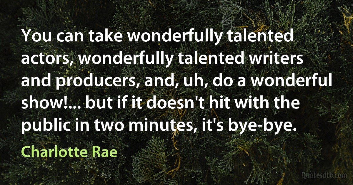 You can take wonderfully talented actors, wonderfully talented writers and producers, and, uh, do a wonderful show!... but if it doesn't hit with the public in two minutes, it's bye-bye. (Charlotte Rae)