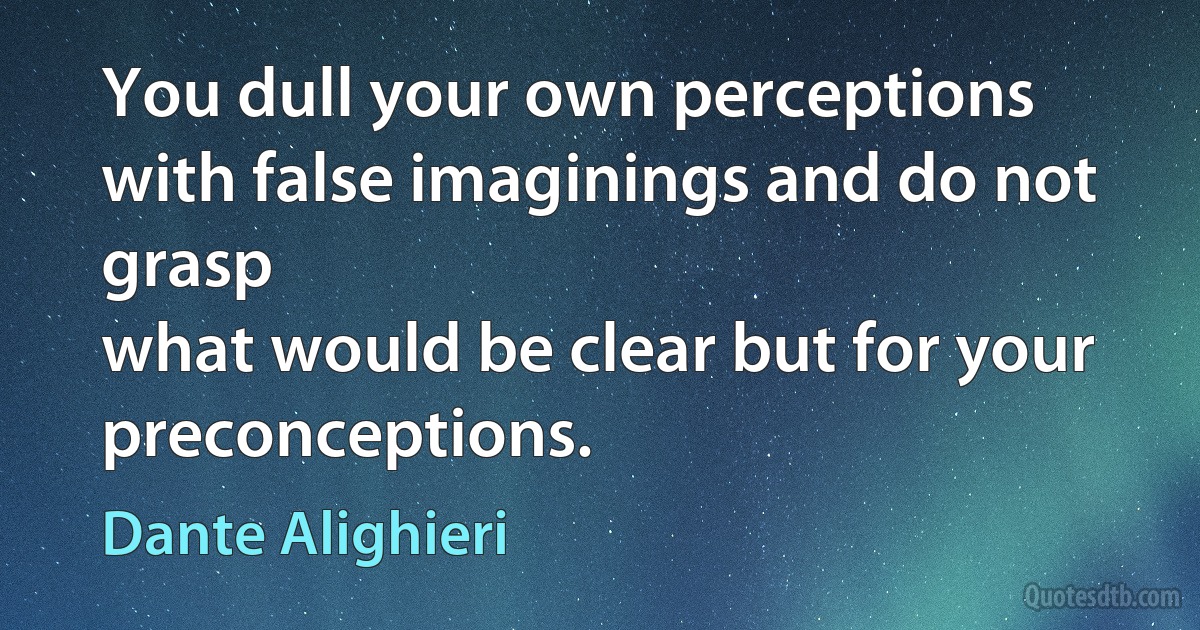 You dull your own perceptions
with false imaginings and do not grasp
what would be clear but for your preconceptions. (Dante Alighieri)