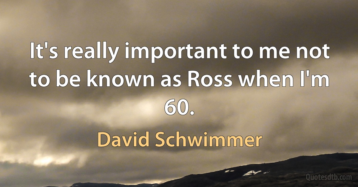 It's really important to me not to be known as Ross when I'm 60. (David Schwimmer)