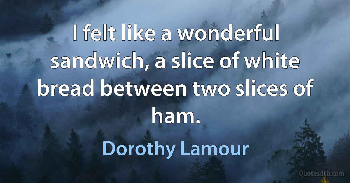 I felt like a wonderful sandwich, a slice of white bread between two slices of ham. (Dorothy Lamour)