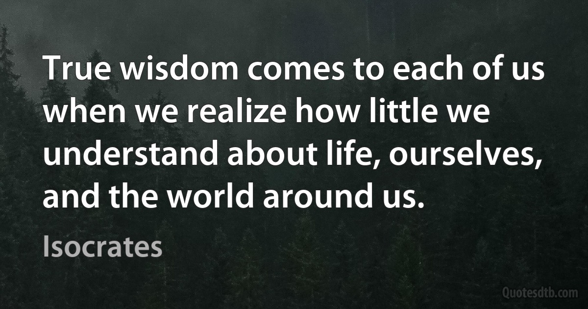 True wisdom comes to each of us when we realize how little we understand about life, ourselves, and the world around us. (Isocrates)