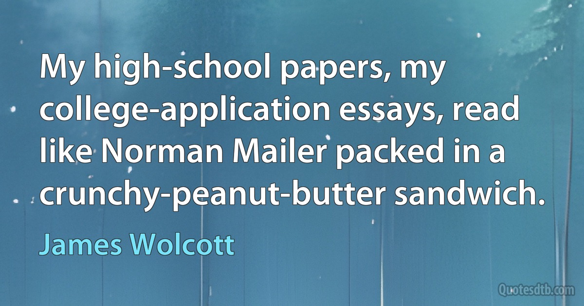 My high-school papers, my college-application essays, read like Norman Mailer packed in a crunchy-peanut-butter sandwich. (James Wolcott)