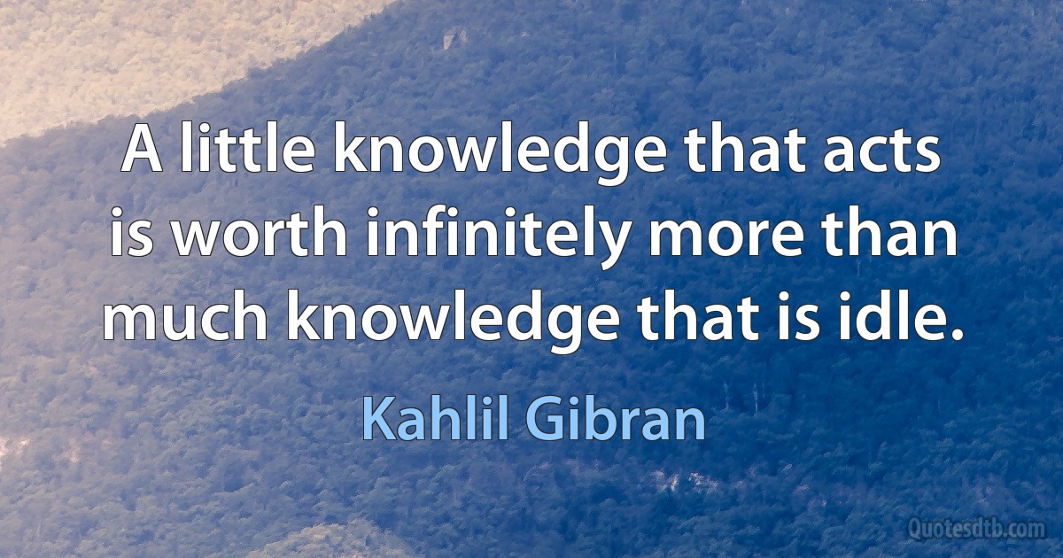 A little knowledge that acts is worth infinitely more than much knowledge that is idle. (Kahlil Gibran)