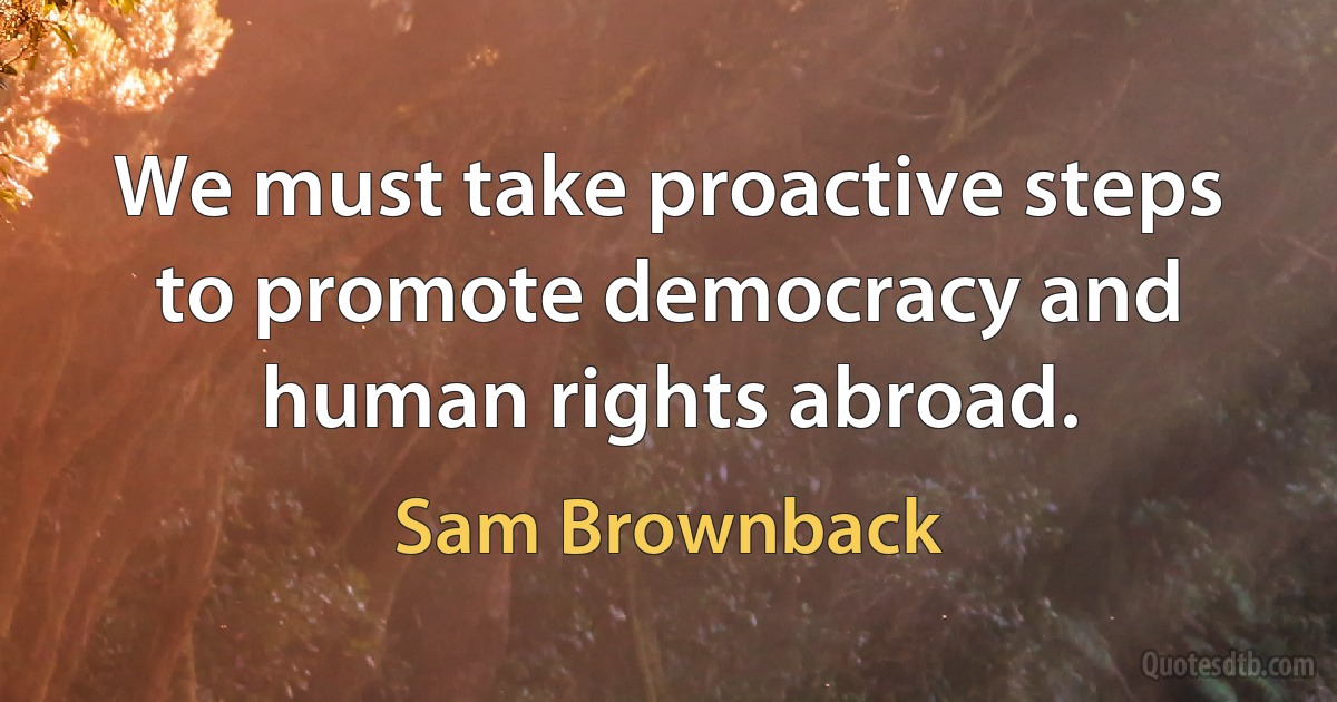 We must take proactive steps to promote democracy and human rights abroad. (Sam Brownback)