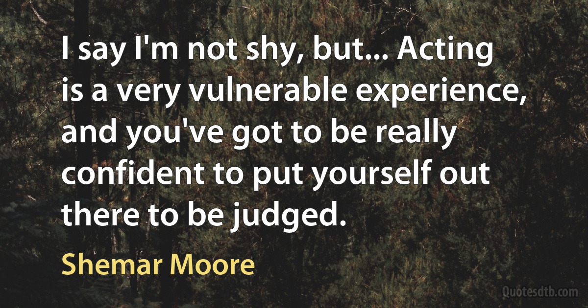 I say I'm not shy, but... Acting is a very vulnerable experience, and you've got to be really confident to put yourself out there to be judged. (Shemar Moore)