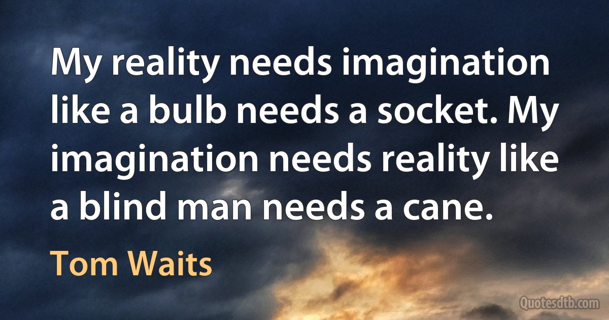 My reality needs imagination like a bulb needs a socket. My imagination needs reality like a blind man needs a cane. (Tom Waits)