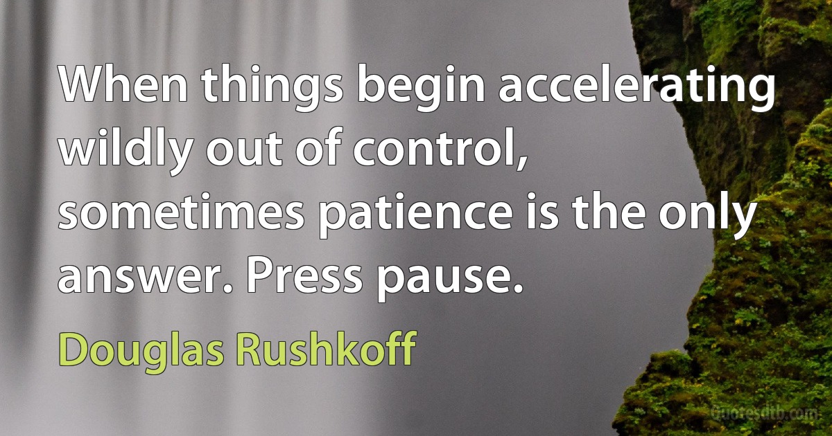 When things begin accelerating wildly out of control, sometimes patience is the only answer. Press pause. (Douglas Rushkoff)