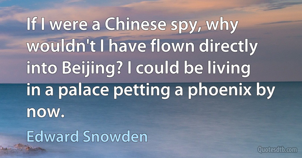 If I were a Chinese spy, why wouldn't I have flown directly into Beijing? I could be living in a palace petting a phoenix by now. (Edward Snowden)