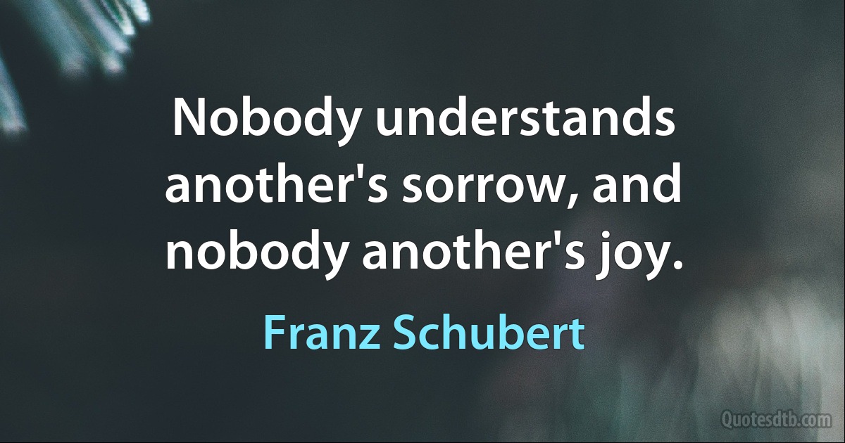 Nobody understands another's sorrow, and nobody another's joy. (Franz Schubert)